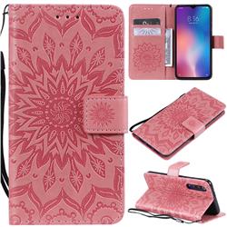 Embossing Sunflower Leather Wallet Case for Xiaomi Mi 9 SE - Pink