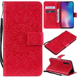 Embossing Sunflower Leather Wallet Case for Xiaomi Mi 9 SE - Red