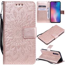 Embossing Sunflower Leather Wallet Case for Xiaomi Mi 9 SE - Rose Gold