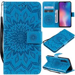 Embossing Sunflower Leather Wallet Case for Xiaomi Mi 9 SE - Blue