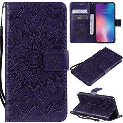 Embossing Sunflower Leather Wallet Case for Xiaomi Mi 9 SE - Purple