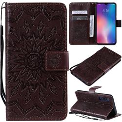 Embossing Sunflower Leather Wallet Case for Xiaomi Mi 9 SE - Brown
