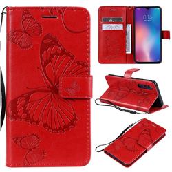 Embossing 3D Butterfly Leather Wallet Case for Xiaomi Mi 9 SE - Red