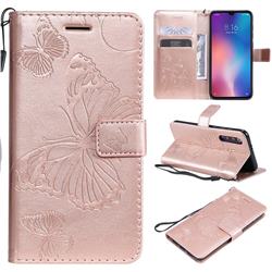 Embossing 3D Butterfly Leather Wallet Case for Xiaomi Mi 9 SE - Rose Gold