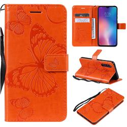 Embossing 3D Butterfly Leather Wallet Case for Xiaomi Mi 9 SE - Orange