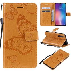 Embossing 3D Butterfly Leather Wallet Case for Xiaomi Mi 9 SE - Yellow