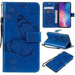 Embossing 3D Butterfly Leather Wallet Case for Xiaomi Mi 9 SE - Blue