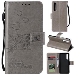 Embossing Owl Couple Flower Leather Wallet Case for Xiaomi Mi 9 SE - Gray