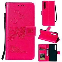 Embossing Owl Couple Flower Leather Wallet Case for Xiaomi Mi 9 SE - Red