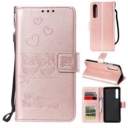 Embossing Owl Couple Flower Leather Wallet Case for Xiaomi Mi 9 SE - Rose Gold