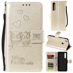 Embossing Owl Couple Flower Leather Wallet Case for Xiaomi Mi 9 SE - Golden