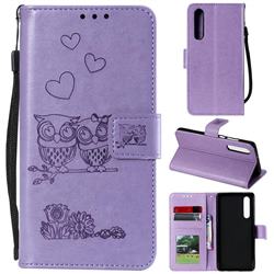 Embossing Owl Couple Flower Leather Wallet Case for Xiaomi Mi 9 SE - Purple