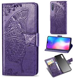 Embossing Mandala Flower Butterfly Leather Wallet Case for Xiaomi Mi 9 SE - Dark Purple