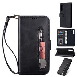 Retro Calfskin Zipper Leather Wallet Case Cover for Xiaomi Mi 9 SE - Black