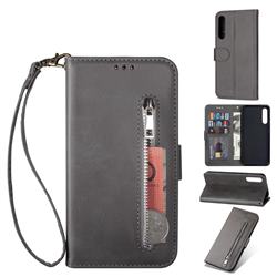 Retro Calfskin Zipper Leather Wallet Case Cover for Xiaomi Mi 9 SE - Grey