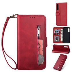 Retro Calfskin Zipper Leather Wallet Case Cover for Xiaomi Mi 9 SE - Red