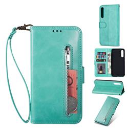 Retro Calfskin Zipper Leather Wallet Case Cover for Xiaomi Mi 9 SE - Mint Green