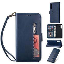 Retro Calfskin Zipper Leather Wallet Case Cover for Xiaomi Mi 9 SE - Blue