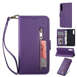 Retro Calfskin Zipper Leather Wallet Case Cover for Xiaomi Mi 9 SE - Purple