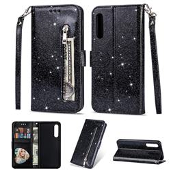 Glitter Shine Leather Zipper Wallet Phone Case for Xiaomi Mi 9 SE - Black