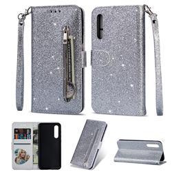 Glitter Shine Leather Zipper Wallet Phone Case for Xiaomi Mi 9 SE - Silver