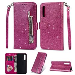 Glitter Shine Leather Zipper Wallet Phone Case for Xiaomi Mi 9 SE - Rose