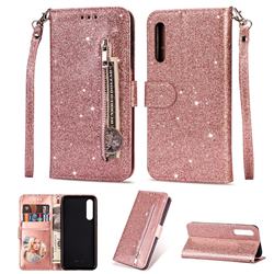 Glitter Shine Leather Zipper Wallet Phone Case for Xiaomi Mi 9 SE - Pink
