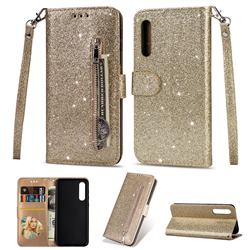 Glitter Shine Leather Zipper Wallet Phone Case for Xiaomi Mi 9 SE - Gold