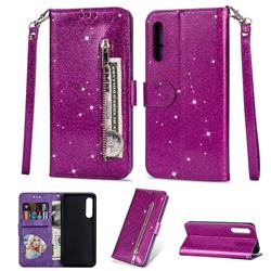 Glitter Shine Leather Zipper Wallet Phone Case for Xiaomi Mi 9 SE - Purple