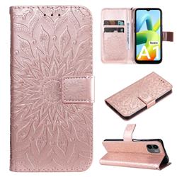 Embossing Sunflower Leather Wallet Case for Xiaomi Redmi A1 - Rose Gold
