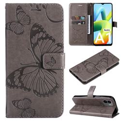 Embossing 3D Butterfly Leather Wallet Case for Xiaomi Redmi A1 - Gray