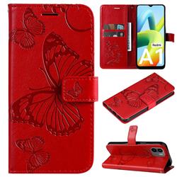 Embossing 3D Butterfly Leather Wallet Case for Xiaomi Redmi A1 - Red