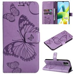 Embossing 3D Butterfly Leather Wallet Case for Xiaomi Redmi A1 - Purple