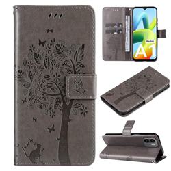 Embossing Butterfly Tree Leather Wallet Case for Xiaomi Redmi A1 - Grey