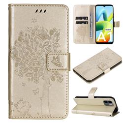 Embossing Butterfly Tree Leather Wallet Case for Xiaomi Redmi A1 - Champagne