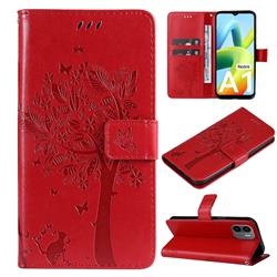 Embossing Butterfly Tree Leather Wallet Case for Xiaomi Redmi A1 - Red