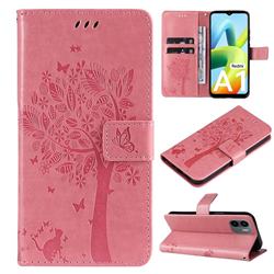 Embossing Butterfly Tree Leather Wallet Case for Xiaomi Redmi A1 - Pink