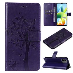 Embossing Butterfly Tree Leather Wallet Case for Xiaomi Redmi A1 - Purple