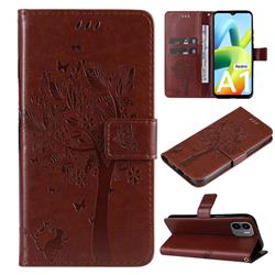 Embossing Butterfly Tree Leather Wallet Case for Xiaomi Redmi A1 - Coffee