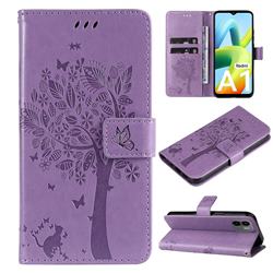 Embossing Butterfly Tree Leather Wallet Case for Xiaomi Redmi A1 - Violet