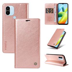 YIKATU Litchi Card Magnetic Automatic Suction Leather Flip Cover for Xiaomi Redmi A1 Plus - Rose Gold