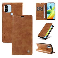YIKATU Litchi Card Magnetic Automatic Suction Leather Flip Cover for Xiaomi Redmi A1 Plus - Brown