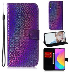 Laser Circle Shining Leather Wallet Phone Case for Xiaomi Mi A3 - Purple