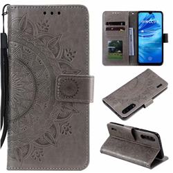 Intricate Embossing Datura Leather Wallet Case for Xiaomi Mi A3 - Gray