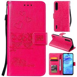 Embossing Owl Couple Flower Leather Wallet Case for Xiaomi Mi A3 - Red