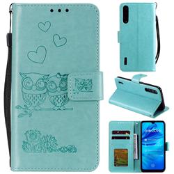 Embossing Owl Couple Flower Leather Wallet Case for Xiaomi Mi A3 - Green