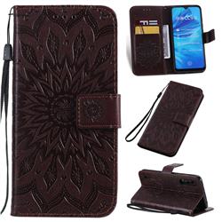 Embossing Sunflower Leather Wallet Case for Xiaomi Mi A3 - Brown