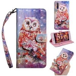 Colored Owl 3D Painted Leather Wallet Case for Xiaomi Mi A3