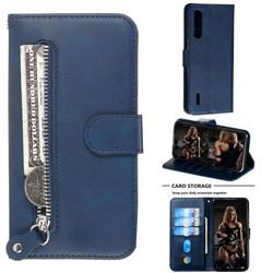 Retro Luxury Zipper Leather Phone Wallet Case for Xiaomi Mi A3 - Blue