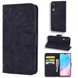 Retro Embossing Mandala Flower Leather Wallet Case for Xiaomi Mi A3 - Black